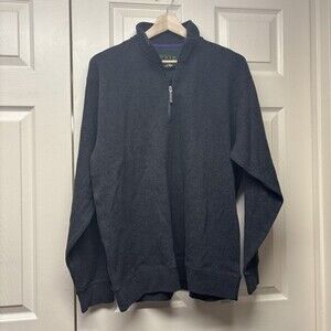Orvis Men Sweater  1/4 Quarter Zip Pullover Mock Neck Cotton Large Charcoal